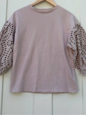 Women's Lace Puff Sleeve Top in Light Mauve